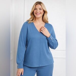 NWT Talbots blue EFFORTLESS ULTRAKNIT V-NECK SWING TOP size 1XP v neck t shirt
